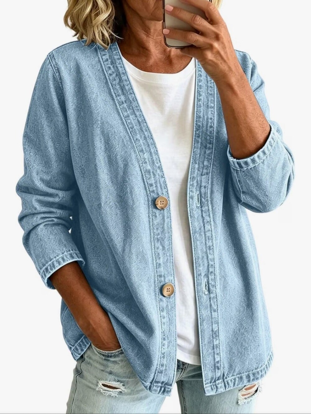 🩵 Women’s Denim Jacket – Light Blue | Size 2X